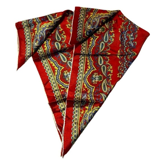 Vintage Red Paisley Rolled Edge Square Scarf - Picture 5 of 10